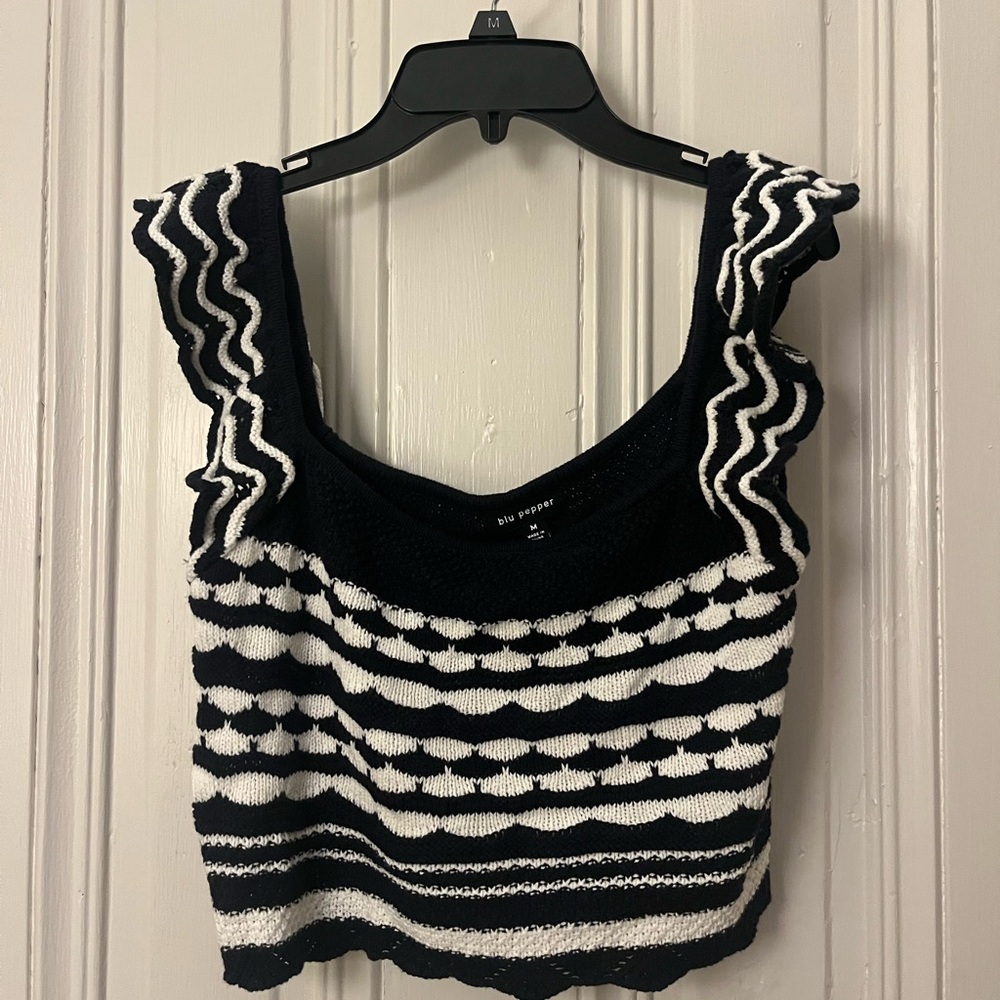 Blu Pepper Black and White Ruffled Crop Tank Top
